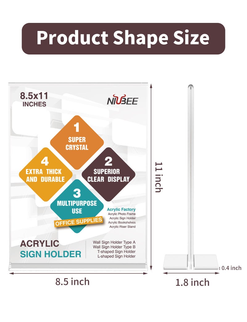 NIUBEE 12 Pack Acrylic Sign Holder 8.5 x 11 - T Shape Double Sided Clear Sign Holder for Table Top Display - Portrait Style - Image 2